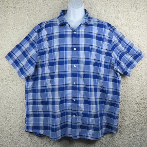 Claiborne* Men's Short Sleeve Button Down Curved Hem Plaid Shirt~ Size 3XLT - Picture 1 of 11